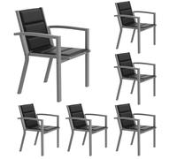 JUMMICO Lot de 6 Chaises de Jardin en Aluminium avec Assise et Dossier Moelleux ｜ Empilables ｜ Rangeables sous Table ｜ Charge 160 kg ｜ Idéales pour Salon de Jardin Extérieur, Cour et Balcon