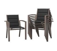 JUMMICO Lot de 6 Chaises de Jardin en Aluminium avec Assise et Dossier Moelleux ｜ Empilables ｜ Rangeables sous Table ｜ Charge 160 kg ｜ Idéales pour Salon de Jardin Extérieur, Cour et Balcon,Marron