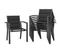 JUMMICO Lot de 6 Chaises de Jardin en Aluminium avec Assise et Dossier Moelleux ｜ Empilables ｜ Rangeables sous Table ｜ Charge 160 kg ｜ Idéales pour Salon de Jardin Extérieur, Cour et Balcon,Gris Foncé