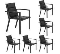 JUMMICO Lot de 6 Chaises de Jardin en Aluminium avec Assise et Dossier Moelleux ｜ Empilables ｜ Rangeables sous Table ｜ Charge 160 kg ｜ Idéales pour Salon de Jardin Extérieur, Cour et Balcon