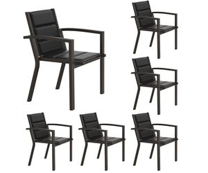 JUMMICO Lot de 6 Chaises de Jardin en Aluminium avec Assise et Dossier Moelleux ｜ Empilables ｜ Rangeables sous Table ｜ Charge 160 kg ｜ Idéales pour Salon de Jardin Extérieur, Cour et Balcon