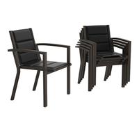 JUMMICO Lot de 6 Chaises Jardin Aluminium Moelleux - Charge 160 kg - Marron | Assise et Dossier Moelleux - Empilables & Rangeables sous Table - Idéales Jardin Extérieur, Cour et Balcon