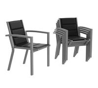 JUMMICO Lot de 6 Chaises Jardin Aluminium Moelleux Empilables - Gris Clair | Assise et Dossier Moelleux - Rangeables sous Table - Charge 160 kg - Idéales Jardin Extérieur, Cour et Balcon