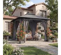 JUMMICO Pavillon de Jardin 3.3x3.3m en Fer avec Bac à Fleurs, 4 Parois Latérales, Stable, Résistant au Vent et aux Intempéries - Structure Métallique, Salon de Jardin, Gris