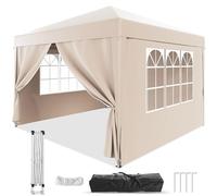 JUMMICO Pavillon de Jardin Pliable 3x6 - Imperméable et résistant à l'hiver avec réglage en Hauteur à 3 Niveaux - Sac de Transport Inclus pour Le Jardin, Le Camping, Les fêtes et la Plage, Beige