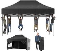 JUMMICO Pavillon Pliable 3x3m Robust pour Conditions Extrêmes｜Toit Pointu & Oxford 110g à Revêtement Argenté｜Fixation Renforcée｜Plus d'Espace de Rangement & de Stabilité (3×4.5, Noir)