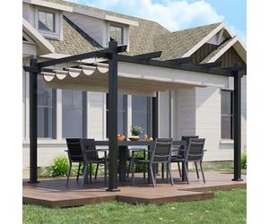 JUMMICO Pergola 3x4 Imperméable avec Toit Rétractable, Résistante aux UV et à l'eau, Idéale pour Jardin, Terrasse, Balcon, Cour et Piscine Extérieure
