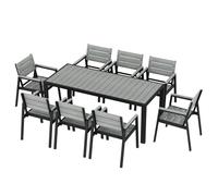 JUMMICO Salon de Jardin Extérieur : 1 Table en Aluminium Effet Bois + 8 Chaises en Aluminium. Robuste et Résistant aux Intempéries. Idéal pour Balcon, Jardin et Autres Espaces Extérieurs. Gris