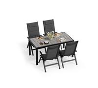 JUMMICO Salon de Jardin Extérieur : 1 Table en Aluminium Imitation Bois + 4 Chaises Longues Pliantes. Solide et Durable. Idéal pour Les Balcons, Les Jardins et Autres Espaces Extérieurs.