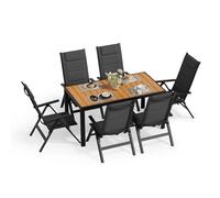 JUMMICO Salon de Jardin Extérieur : 1 Table en Aluminium Imitation Bois + 6 Chaises Longues Pliantes. Solide et Durable. Idéal pour Les Balcons, Les Jardins et Autres Espaces Extérieurs.