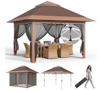 JUMMICO Tonnelle de Jardin Exterieur 3,24x3,24m avec Moustiquaire,Tonnelle Pliante Imperméable Barnum UV50+,Tonnelle Pop up Tente de Réception Sac Roulant pour Camping Pique-Nique Fête,Brun