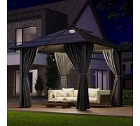 JUMMICO Tonnelle de Jardin Extérieur 3x3m en Aluminium Robuste et Imperméable ｜ avec Éclairage Solaire ｜ Toit Transparent Anti-UV ｜ Pergola pour Cour, Jardin, Terrasse et Plus Encore