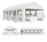 JUMMICO Tonnelle de Jardin Exterieur, Tente de Reception 4x10, Barnum UV 50+, Tonelle Tente pour Les Mariages, Les fêtes, Les rassemblements Blanc Construction en Acier galvanisé avec raccordement