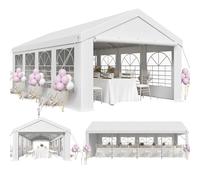 JUMMICO Tonnelle de Jardin Exterieur, Tente de Reception 4x8, Barnum UV 50+, Tonelle Tente pour Les Mariages, Les fêtes, Les rassemblements Blanc Construction en Acier galvanisé avec raccordement