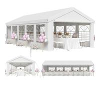 JUMMICO Tonnelle de Jardin Exterieur, Tente de Reception 5x10, Barnum UV 50+, Tonelle Tente pour Les Mariages, Les fêtes, Les rassemblements Blanc Construction en Acier galvanisé avec raccordement
