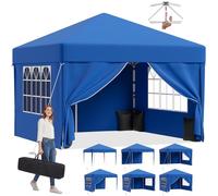 JUMMICO Tonnelle Pavillon Pliable 3x3m à Montage Rapide｜Assemblage en 5 Minutes｜Hauteur Réglable & 10cm Plus Haut｜Stable au Vent & Imperméable｜pour Jardin, Camping & Fêtes Bleu