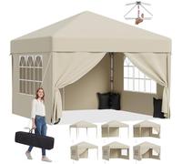 JUMMICO Tonnelle Pavillon Pliable 3x3m à Montage Rapide - Beige | Assemblage en 5 Minutes - Hauteur Réglable & 10cm Plus Haut - Stable au Vent & Imperméable - Jardin, Camping & Fêtes