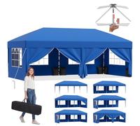 JUMMICO Tonnelle Pavillon Pliable 3x6m à Montage Rapide｜Assemblage en 5 Minutes｜Hauteur Réglable & 10cm Plus Haut｜Stable au Vent & Imperméable｜pour Jardin, Camping & Fêtes Bleu