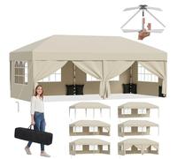 JUMMICO Tonnelle Pavillon Pliable 3x6m à Montage Rapide - Beige | Assemblage en 5 Minutes - Hauteur Réglable & 10cm Plus Haut - Stable au Vent & Imperméable - Jardin, Camping & Fêtes