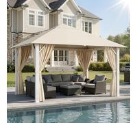 JUMMICO Tonnelle Pliante 3x3 Imperméable en Aluminium Résistante au Vent et aux UV avec Rideaux Idéale pour Jardin et Terrasse Structure Robuste et Durable Protection Efficace Contre Mauvais Temps