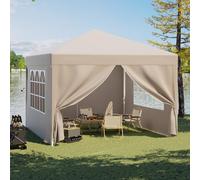 JUMMICO Tonnelle Pliante 3x3 Imperméable,Tonnelle de Jardin Exterieur avec 4 Côtés,Tonnelle Pliante Hauteur Réglable, Barnum UV50+,Tonelle pour Camping Festival Plage Jardins,Beige