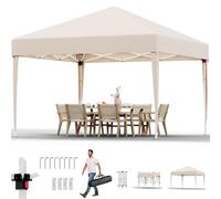 JUMMICO Tonnelle Pliante 3x3 Imperméable,Tonnelle de Jardin Exterieur Tonnelles Pliante Hauteur Réglable, Barnum UV50+,Tonelles pour Camping Festival Plage Jardins, Beige