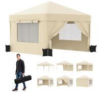 JUMMICO Tonnelle Pliante 3x3m Moustiquaire Aérée Anti-Insectes - Beige | Robuste et Durable - Imperméable et Anti-UV - Installation et Rangement Rapides - Idéale Cour, Balcon, Camping et Jardin
