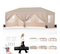 JUMMICO Tonnelle Pliante 3x6 imperméable, Hauteur Réglable, Toile Épaisse avec Fermeture Velcro, Structure Robuste, Protection Anti-UV, Idéale pour Camping, Jardin et Plus Encore, Beige