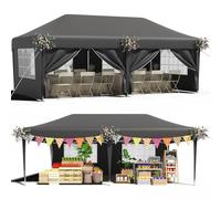 JUMMICO Tonnelle Pliante 3x6 Imperméable,Tonnelle de Jardin Exterieur avec 6 Côtés,Tonnelles Pliante Hauteur Réglable, Barnum UV50+,Tonelles pour la Fête,Mariage,l'extérieur,Patio,Camping,Gris