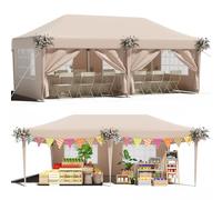 JUMMICO Tonnelle Pliante 3x6 Imperméable,Tonnelle de Jardin Exterieur avec 6 Côtés,Tonnelles Pliante Hauteur Réglable, Barnum UV50+,Tonelles pour la Fête,Mariage,l'extérieur,Patio,Camping,Gris