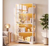 JUMMICO Vitrine en Verre LED Multicolore, Effets Lumineux Dynamiques, Vitrine Salon pour Collections avec 4 Niveaux, 80 x 35 x 165,5(H) cm (Blanc)