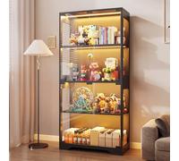 JUMMICO Vitrine en Verre LED Multicolore, Effets Lumineux Dynamiques, Vitrine Salon pour Collections avec 4 Niveaux, 80 x 35 x 165,5(H) cm Noire