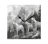 JUMPBEAR Horloge Murale carrée 20 x 20 cm avec Chiffres Arabes et Loup silencieuse