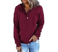 Jumper à capuche décontracté pour femme, pull à capuche décontracté - Sweat à capuche à capuche à capuche Pull Button,Blouse douce à capuche pour collègues d'amis de la fam, Bordeaux M, M