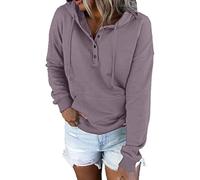 Jumper à capuche décontracté pour femme, pull à capuche décontracté - Sweat à capuche à capuche à capuche Pull Button,Blouse douce à capuche pour collègues d'amis de la fam, Taro Color M, M