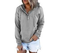 Jumper à capuche décontracté pour femme, pull à capuche décontracté - Sweat à capuche à capuche à capuche Pull Button,Blouse douce à capuche pour collègues d'amis de la fam, Gris M, M