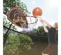 Jumpfly Cerceau de basket-ball pour trampoline compatible avec poteau droit et poteau incurvé, fixation de panier de basket-ball de trampoline avec 2 mini ballons de basket et pompe
