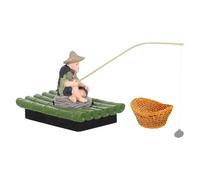 JUMPLAWN 1 Ensemble de décorations flottantes représentant Un Vieux pêcheur : Décoration pour Aquarium représentant Un pêcheur Asiatique sur Un Radeau de Bambou Vert avec Une Canne à pêche,