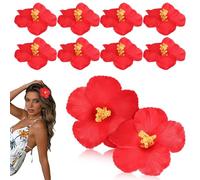 JUMPLAWN 10 Pièces Fleurs d'hibiscus Artificielles Hibiscus Rouge Accessoire DIY Décor Hawaïen Fleurs Hawaïennes Fausses Réalistes