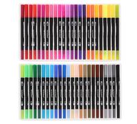 JUMPLAWN 48 Pièces Feutres à Double Pointe pour Dessin, Peinture Aquarelle | Kit Portable en Plastique, Application Fluide, pour Cartes, Cahiers, Notes de Bureau, Illustration