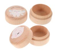 JUMPLAWN Boîte à Dents de Lait Boîte à Souvenirs de Dent Tombée 2pcs en Bois Ronde Rangement Sécurisé pour Bébé Fille Garçon Baby Shower