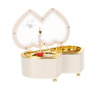 JUMPLAWN Boîte à Musique Cœur Rotative en Plastique, Rangement Bijoux Blanc | Présent pour Fille, Modèle de Bureau, Double Cœur, Joue une Mélodie, pour Bagues et Accessoires Couleur Aléatoire