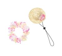 JUMPLAWN Chapeau Soleil Chien et Guirlande Hawaïenne Respirants pour Chien et Chat Accessoires Confortables pour Photos Rouge