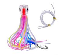 Jumplushion Leurre de pêche à la traîne en forme de pieuvre de 22,9 cm avec trou d'eau pour pêche en haute mer 1 cordon de 7 m et taille 8/0 # hameçon (B)