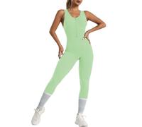Jumpsuit Femme, Ensemble Chic Et Elegant d'entraînement manches longues fermeture éclair sur le vant dos nu le yoga la course pied la randonnée tenue décontractée extensible (Light Green M)