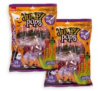Jumpy Pops Halloween Lollies 2x140g - Sucettes sucrées en forme de tête de mort & sorcière avec ressort à enrouler autour des doigts - Cadeaux de fête, Trick or Treat, anniversaire & bonbons déco