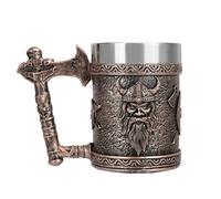 JUMRHFAN Chope à bière Drakkar avec insert en acier inoxydable, gobelet viking, chope nordique viking, cadeau viking pour homme, convient pour les collections, cadeaux pour la fête des pères (Style 3)