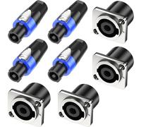 Jumwa 4Sets Speakon Adaptateur Speakon mâle et Femelle Panneau métallique Twist Lock Compatible avec Neutrik Speakon NL4MP, NL4MPR, NL4FC, NL4FX, NLT4X, NL4 Serie, NL2FC