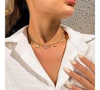 Jumwrit Collier ras du cou en perles - Collier avec pendentif en forme de cœur - Collier minimaliste réglable pour femmes et adolescentes, Métal