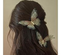 Jumwrit Lot de 2 pinces à cheveux papillon bohème avec grandes perles vertes 3D en forme d'ailes mobiles pour femmes et filles